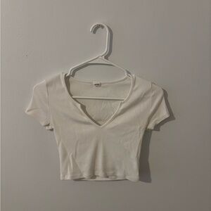 Garage White V-Neck Crop Top